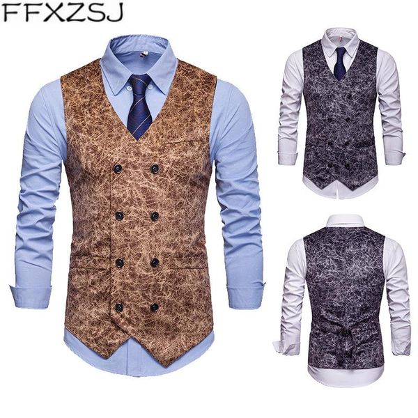 

men's vests ffxzsj brand 2021 europe edition leopard print casual business suit vest coat fit mens, Black;white