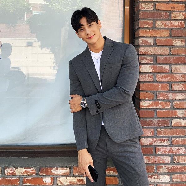 

men's suits & blazers 2021 men fashion wedding suit groom tuxedo man slim casual blazer costume homme 2 pcs jackets pant, White;black