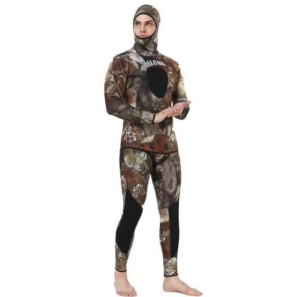 

camo spearfishing wetsuit 5mm neoprene with hoodie scuba diving suit for mens and womens wet suits surfing full body children's swimwea