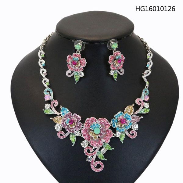 

earrings & necklace yulaili fashion mix color flower style cubic zircon plated gold copper ladies wearing jewelry sets, Silver