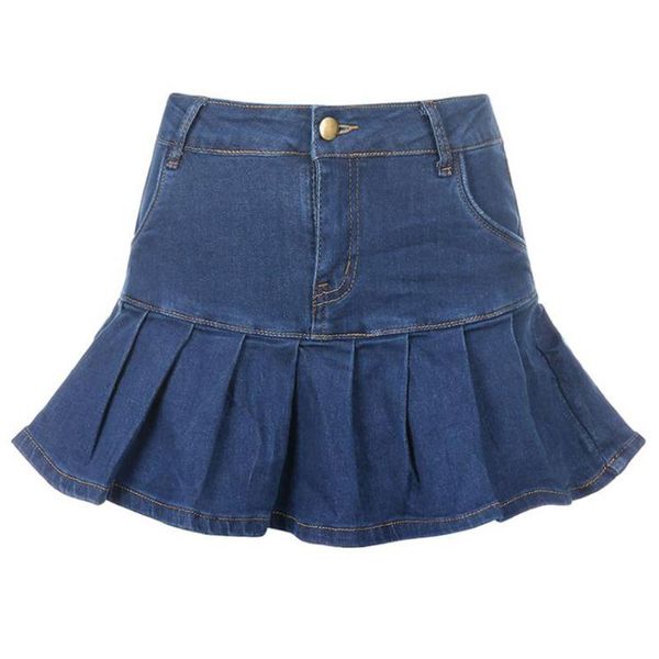 

skirts short jeans women's harajuku pleated skirt with shorts ruffle high waist summer party denim micro mini, Black