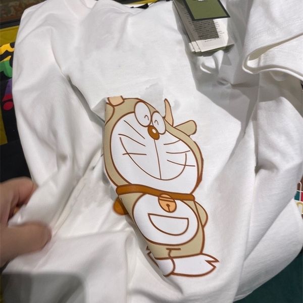 

net red home double oraemon printed taurus robot cat cotton short sleeve loose lovers t-shirt fashiona, White