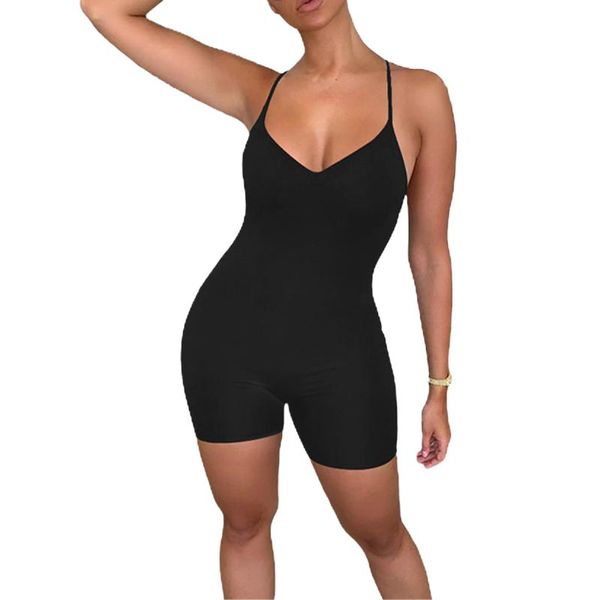 

women's jumpsuits & rompers imcute fashion women sleeveless strappy jumpsuit playsuits solid color v-neck lady romper shorts overalls, Black;white