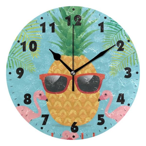 

wall clocks modern pineapple flamingos silent round quiet non ticking desk clock hanging watches home art decor