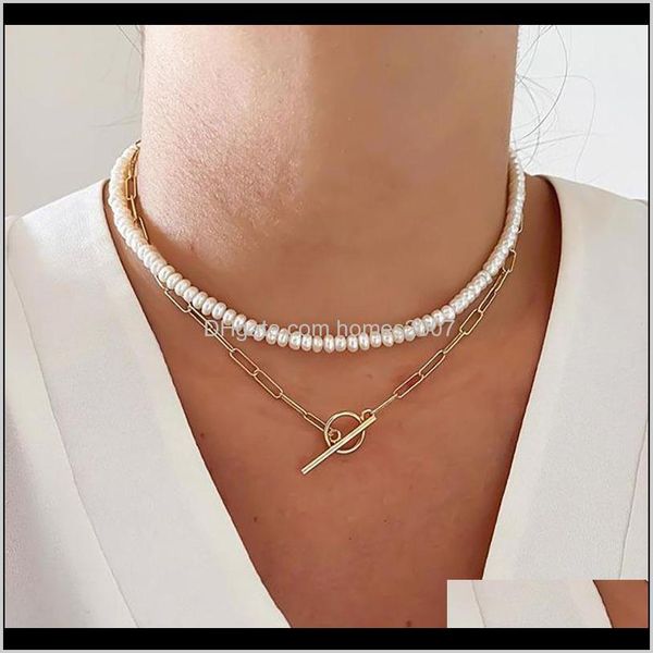 

chokers necklaces & pendants jewelrybohemian 2 layered imitation pearl choker women gold color chain necklace ladies jewelry gift drop deliv, Golden;silver
