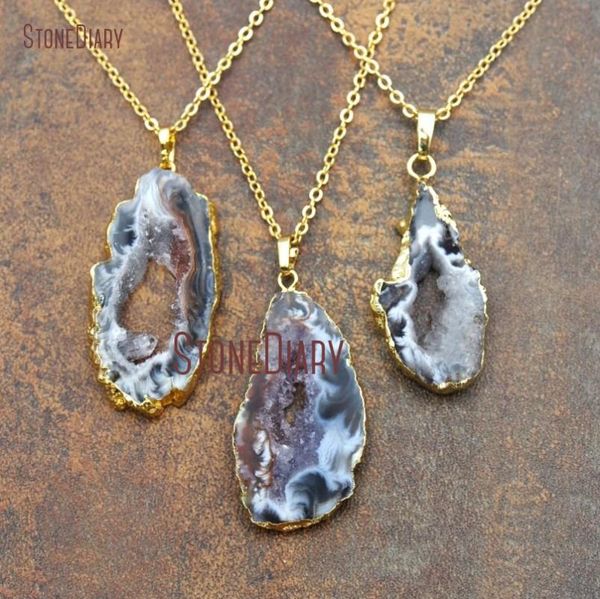 

pendant necklaces druzy geode necklace gold electroplated form 18inch-32inch nm11861, Silver