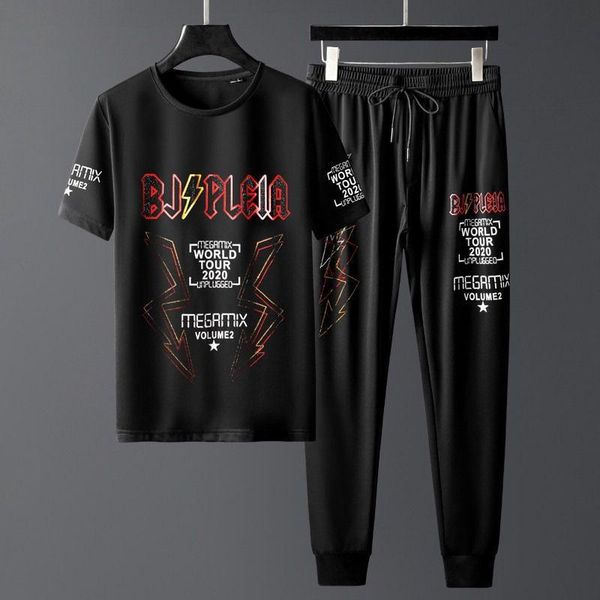 

men's tracksuits two piece set of diamond printed letters casual sportswear net red cool tide brand suit summer handsome, Gray