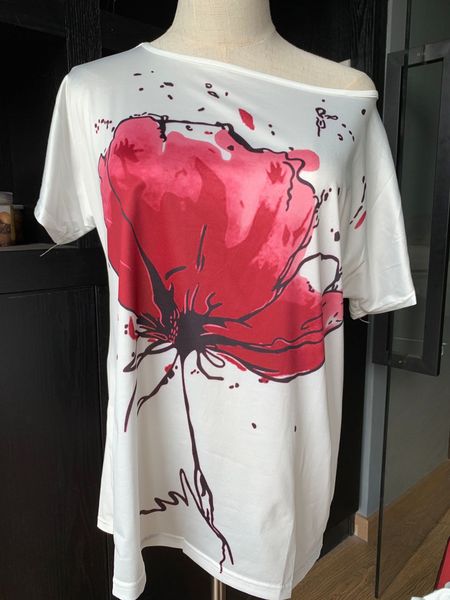 

women t-shirt casual floral ladies loose shirt tee fashion female print short sleeve, White