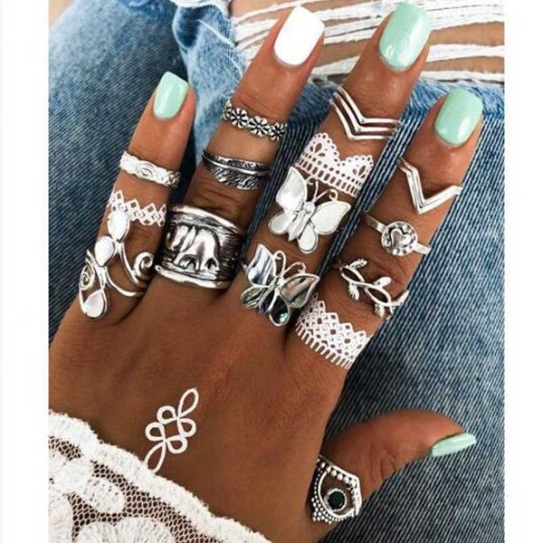 

joint ring set personalized butterfly ring set combination ring 12 piece set, Silver