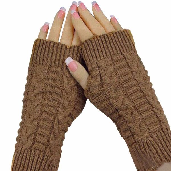 

sports gloves 25# wool miexposed finger women's winter autumn knitted for girls fingerless female wrist mittens women, Black