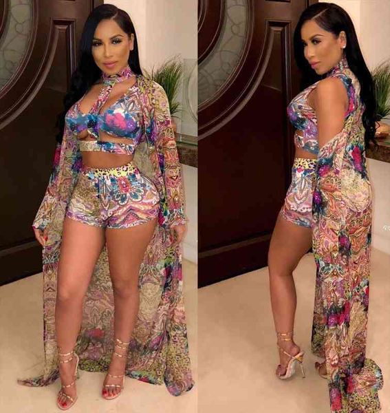

trend 3 pieces set jumpsuit women beach print overalls long sleeve combinaison femme ld2833, Black;white