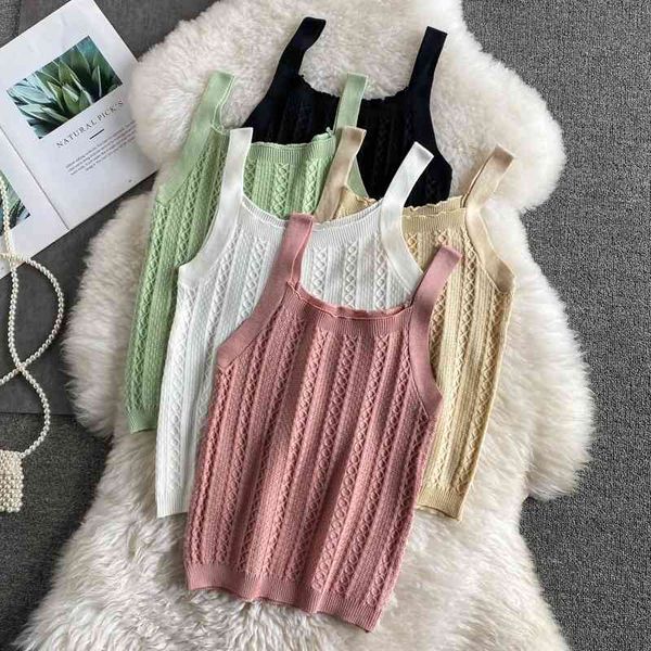 

camisole women's summer outer wear slim slimming slim sleeveless inner knit bottoming shirt chic cropped 210709, White