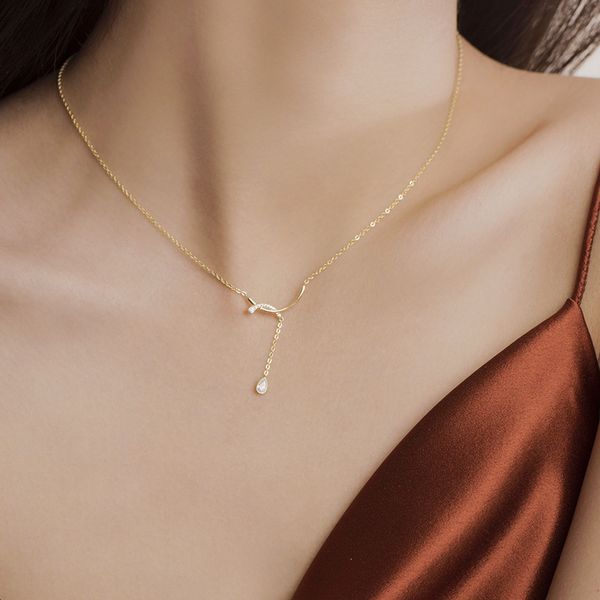 

925 sterling silver simple water drop zircon cute necklace trendy charm pendant for women girl exquisite jewelry accessories