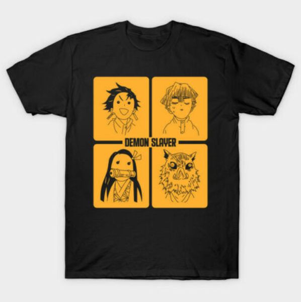 

r1 demon slayer squad nezuko tanjiro zenitsu inosuke funny anime black t-shirt, White;black