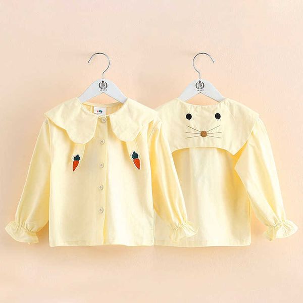 

spring autumn 2 3 4 6 8 10years child long sleeve cartoon cute cat turn-down neck kids baby girls blouse shirt 210529, White;black