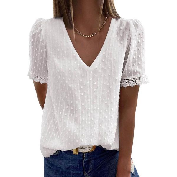 

women's blouses & shirts women summer bubble lace short sleeve vintage elegant tunic office ladies and bloues blusas mujer, White
