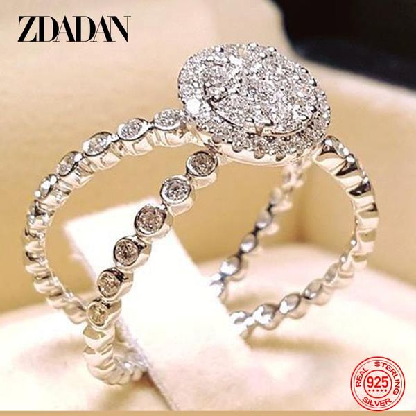 

cluster rings zdadan 925 sterling silver charm zircon ring for women fashion wedding jewelry engagement party gift, Golden;silver