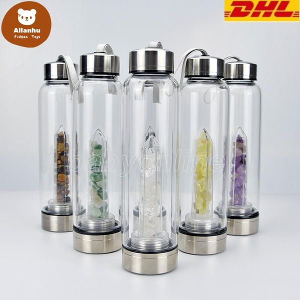 2021 Новый натуральный кварцевый драгоценный камень стекла бутылка воды с прямым питьевым стеклом Кристаллическая чашка 8 стилей DHL бесплатно FY4948 112x