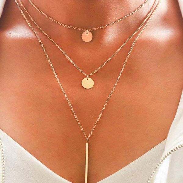 

fashion vintage bohemia multi-layer round stick pendant women long necklace ladies choker statement jewelry charm wholesale chokers, Golden;silver
