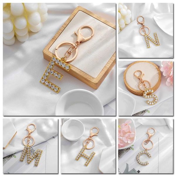 

keychains 26 english letters name crystal rhinestone alphabet handbags car wallet keyring accessories for girls women men, Silver
