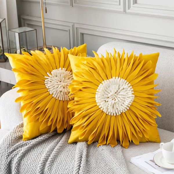 

cushion/decorative pillow 3d flowers chrysanthemum handmade velvet cover home decor sofa pillowcase 45x45cm yellow pink blue cushion covers