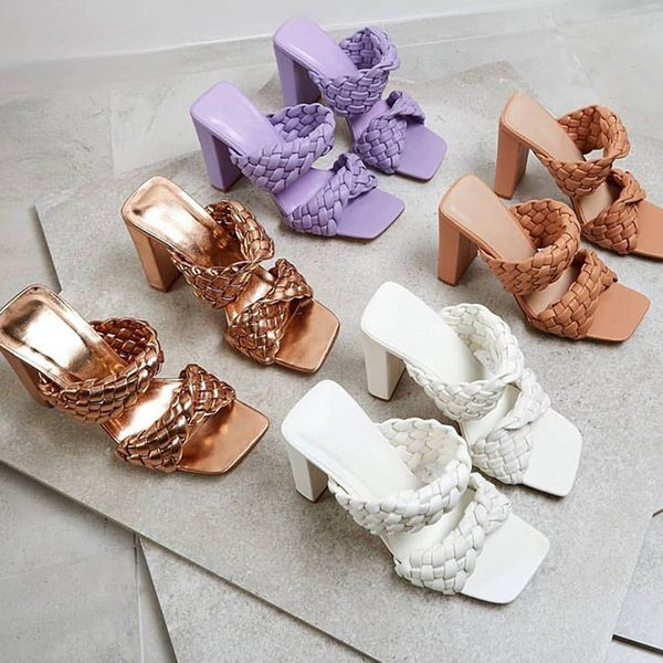 

sandals heels womens shoes 2021 summer ladies dress sandals square toe slip-on female sandalias white slippers high heels, Black