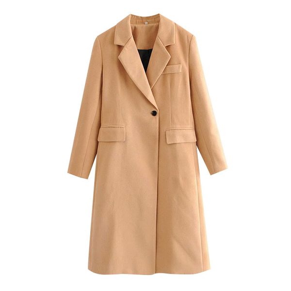 

bbwm women fashion elegant button-up long woolen jacket vintage long sleeve back vents coat female chic outerwear 210520, Black