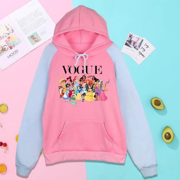 

autumn and winter color matching sweatshirt princess character collection printed pattern hoodie women's hoodies & sweatshirts, Black
