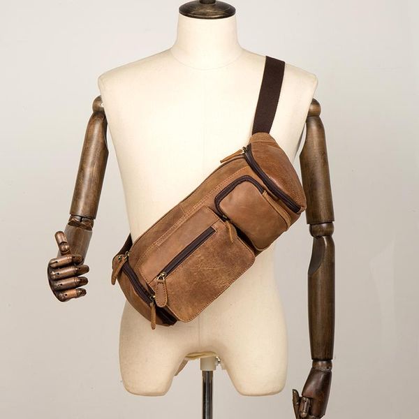 

crazy horse leather simple vintage chest bag men's shoulder messenger belt heuptas male women waist fanny pack mujer bum bags