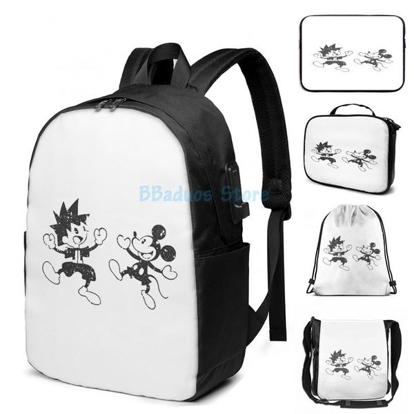 

funny graphic print classic kingdom usb charge backpack men school bags women bag travel laptop