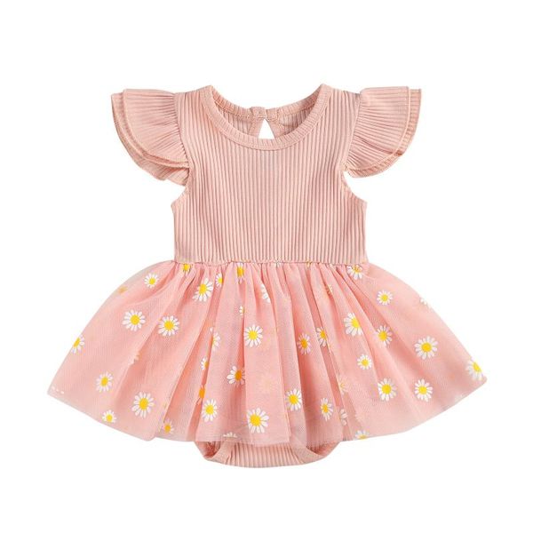 

jumpsuits 0-18m summer lovely baby girls romper dress sunflowers print patchwork sleeve tutu, Blue