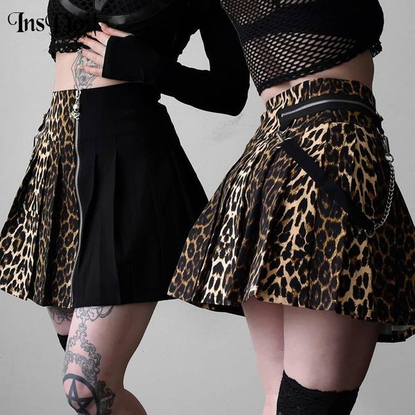 

insdoit mall goth summer skirt women black leopard patchwork harajuku streetwear punk grunge y2k high waist skirts