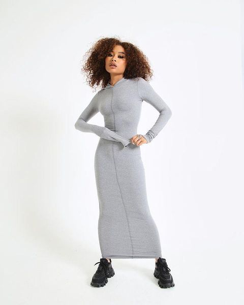 

hooded style gray party dresses women long sleeve soft bodycon birthday vestidos lady clubwear clothes casual, Black;gray