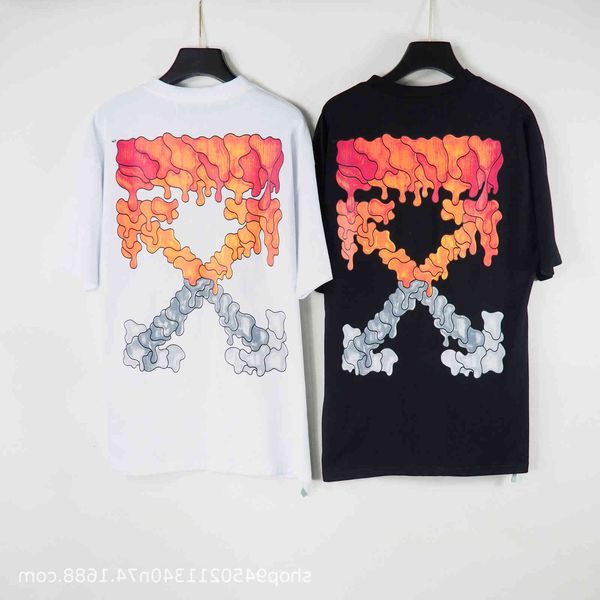 

2021 spring and summer off new color matching solution printing style arrstyle casual short sleeve t-shirt for men women, White;black