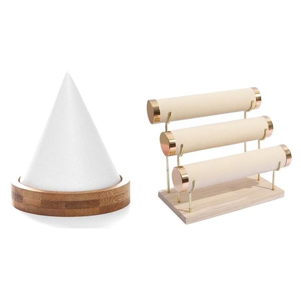 

jewelry pouches, bags wooden bottom gold 3-layer watch storage rack, bracelet beige & display rack white, Pink;blue