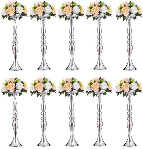 

party decoration silver metal candle holders for wedding table, vases, centerpiece, events and parties, 10pcs.