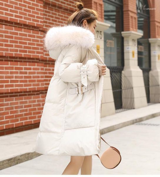 

women's down & parkas winter 2021 jacket ladies' pure color temperament korean version of the loose long cap cotton dress with rea, Black