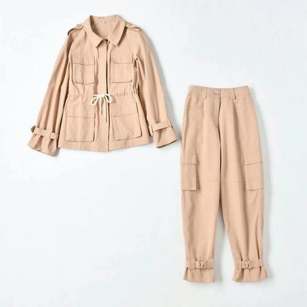 

women's two piece pants designer clothing sets 2021 autumn winter 2 set women drawstring waist long sleeve jacket+pants & capri, White