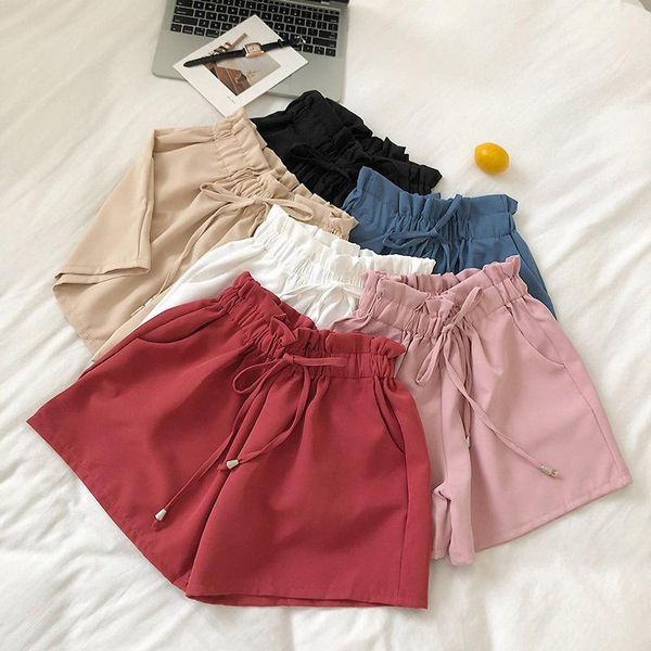 

women's shorts uumaysarisummer korean solid color loose wild elastic waist lace flower bud wide leg casual beach fashion sexy, White;black