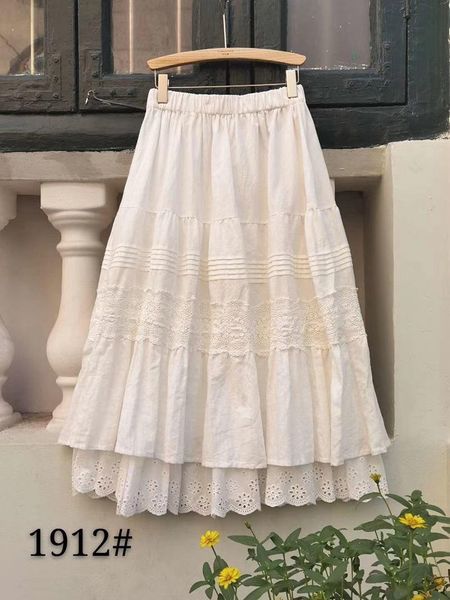 

autumn cotton linen women skirt japan style embroidered solid casual, Black