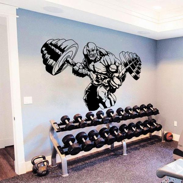 

wall stickers gym bodybuilding muscle man barbell sticker fitness crossfit inspirational exercise sport workout decal decor