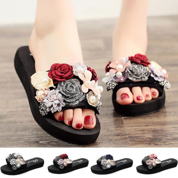 

slippers shoes woman 2021 women's ladies fashion casual floral thick bottom outdoor beach women#d30, Black