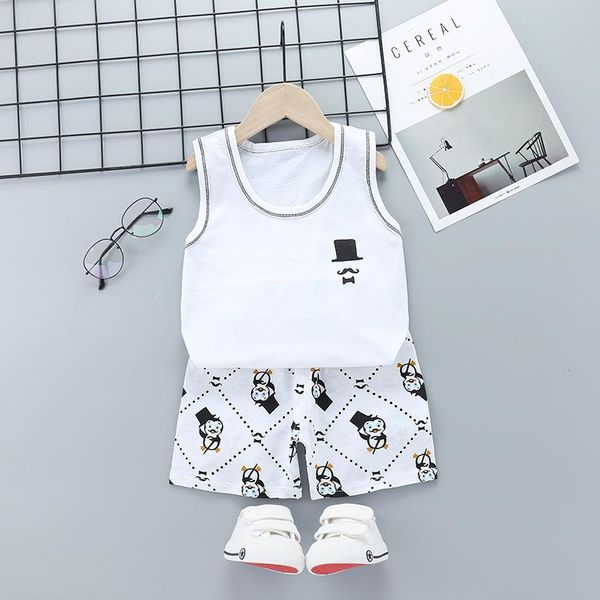 

summer kids clothing set girls boys casual beach clothes suits cotton fashion carton vest +shorts children outfits sets, White