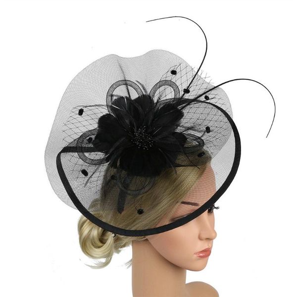 

hair accessories fascinators hat for women tea party black headband ladies horquilla wedding cocktail flower mesh feathers clip, Slivery;white