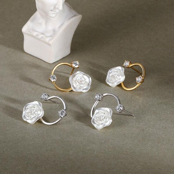 

stud rose earrings 925 sterling silver female 2021 luxury retro fashion cool zircon custom, Golden;silver