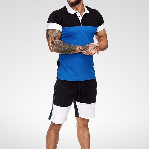 

Men's Tracksuits Mens Short Sets Summer Casual 2 Piece Set Colorblock Shirt Track Suits Male T Shorts Cotton IQEW, Gray