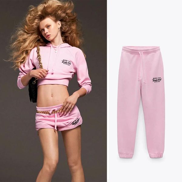 

women's pants & capris traf spring printed jogging za 2021 summer pink trouser suits fashion pockets woman casual y2k pencil, Black;white