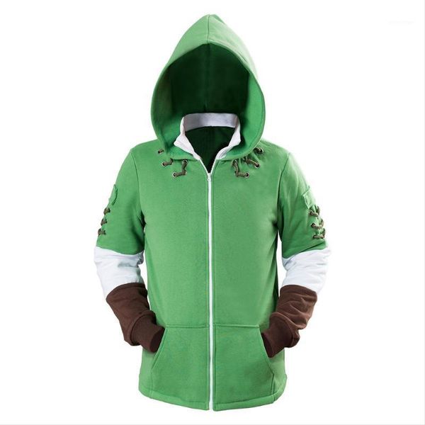 

men's hoodies & sweatshirts link cosplay hoodie green zip up sweatshirt cotton long sleeve coat costume, Black