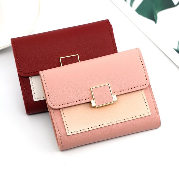 

korean pu women's wallet short three fold fashion simple hand wrapping wallet, Red;black