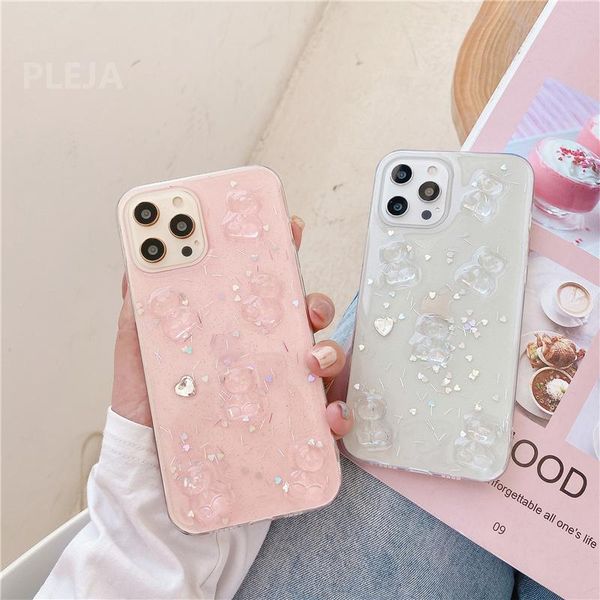 

cell phone pouches glitter transparent bear case for 12 mini 11 pro max x xr xs se 2021 7 8 plus silicone cover luxury cute cases